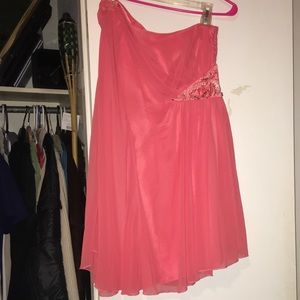 Coral cocktail one sleeve dress